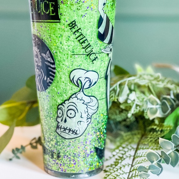 Custom Starbucks Beetlejuice Halloween Tumbler 24oz Snowglobe Double Insulated - Picture 2 of 2